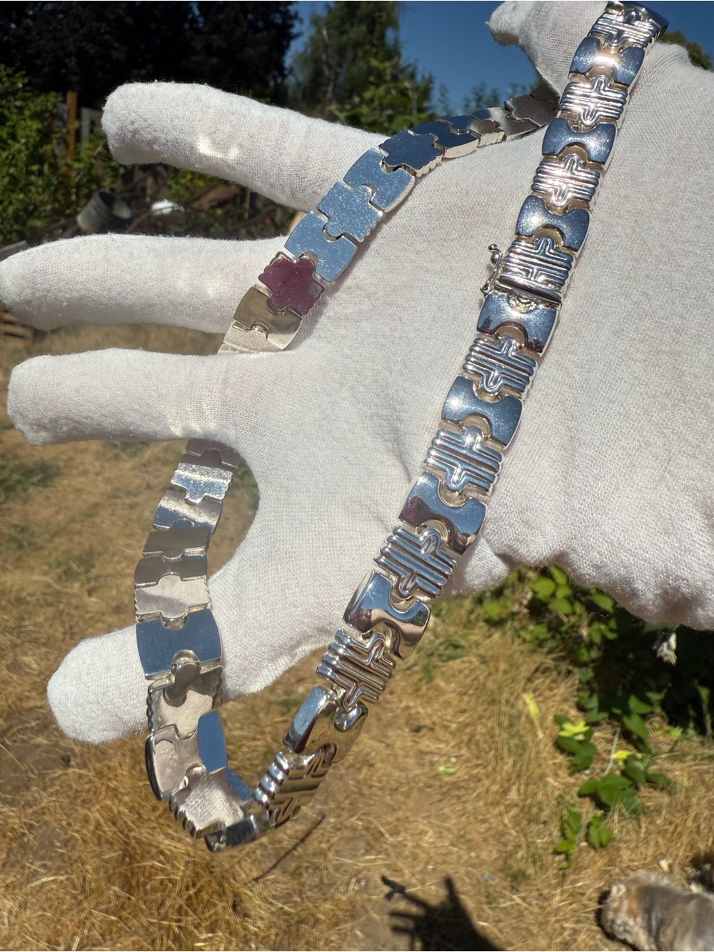 Sterling Silver Link Choker Necklace - Polished Silver - Picture 15 of 16